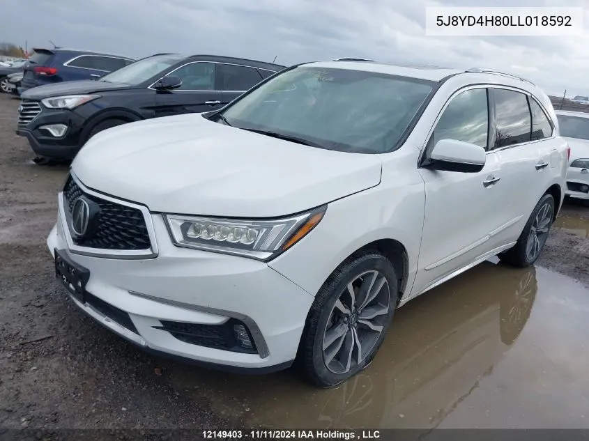 2020 Acura Mdx Advance Pkg VIN: 5J8YD4H80LL018592 Lot: 12149403