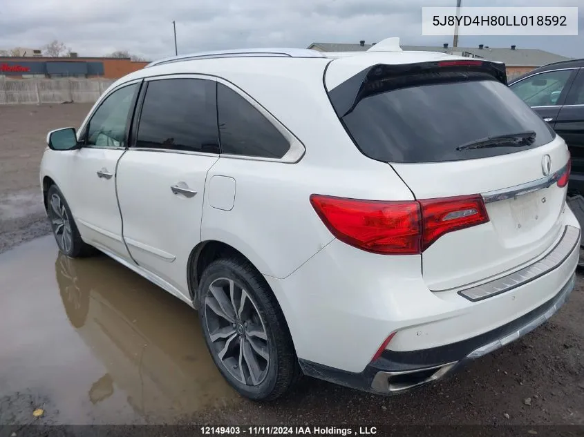 2020 Acura Mdx Advance Pkg VIN: 5J8YD4H80LL018592 Lot: 12149403