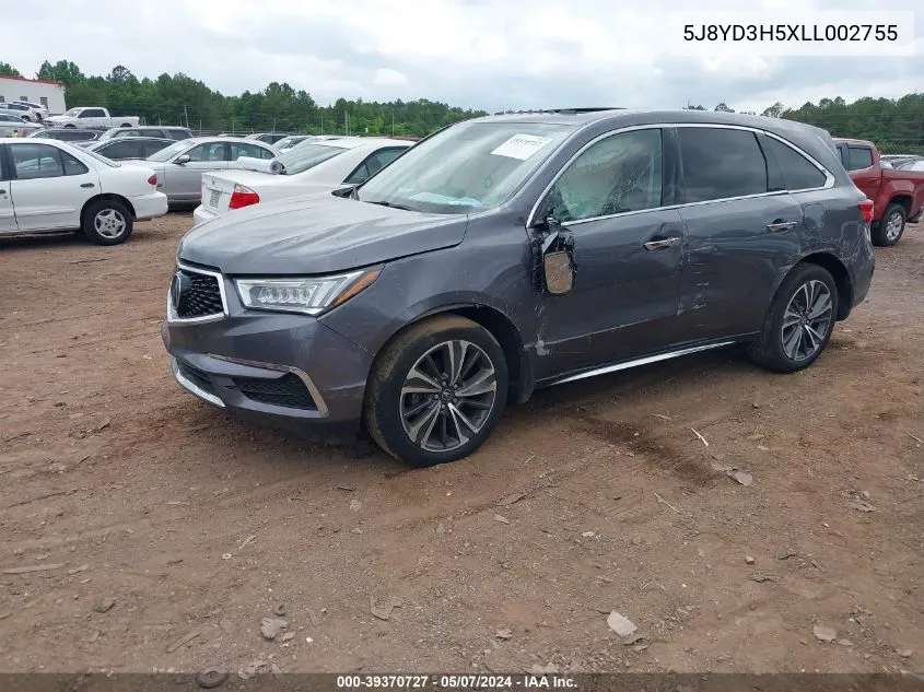 2020 Acura Mdx Technology Package VIN: 5J8YD3H5XLL002755 Lot: 39370727