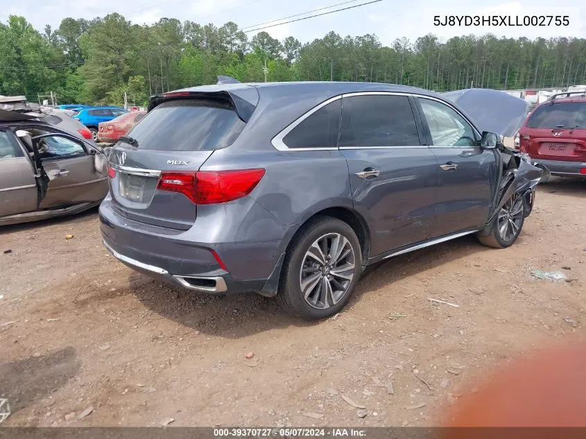 2020 Acura Mdx Technology Package VIN: 5J8YD3H5XLL002755 Lot: 39370727