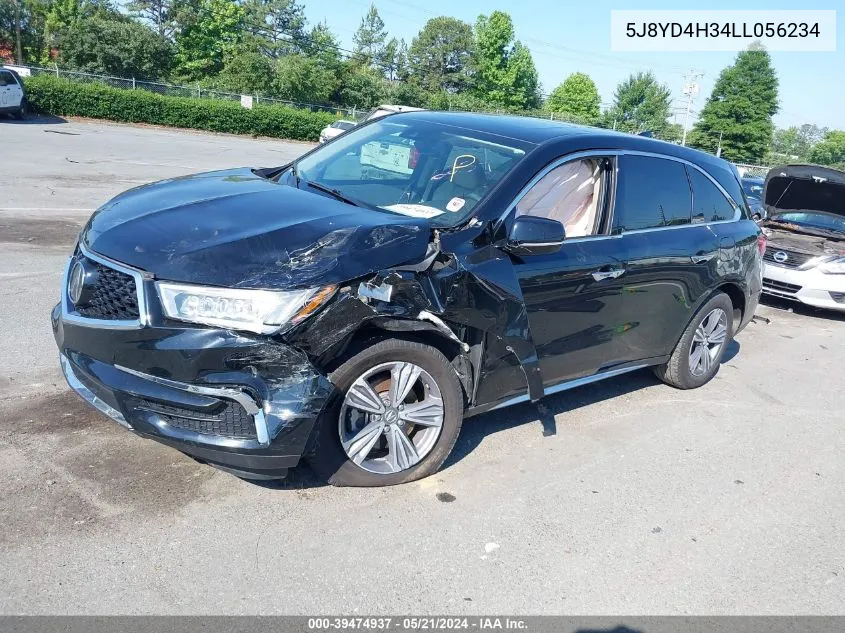 2020 Acura Mdx Standard VIN: 5J8YD4H34LL056234 Lot: 39474937