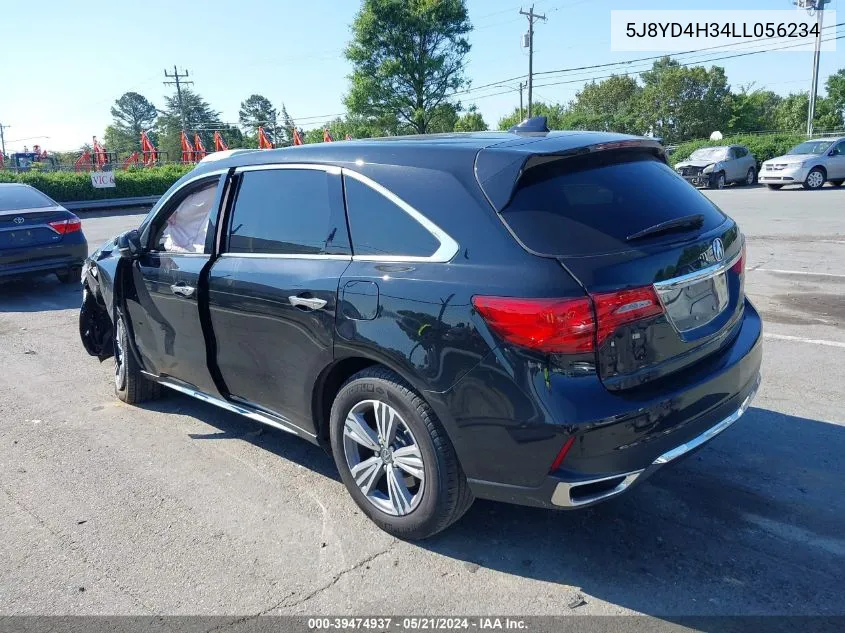 2020 Acura Mdx Standard VIN: 5J8YD4H34LL056234 Lot: 39474937