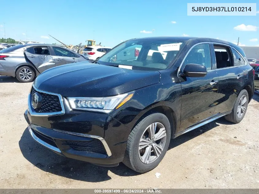 2020 Acura Mdx Standard VIN: 5J8YD3H37LL010214 Lot: 39597499