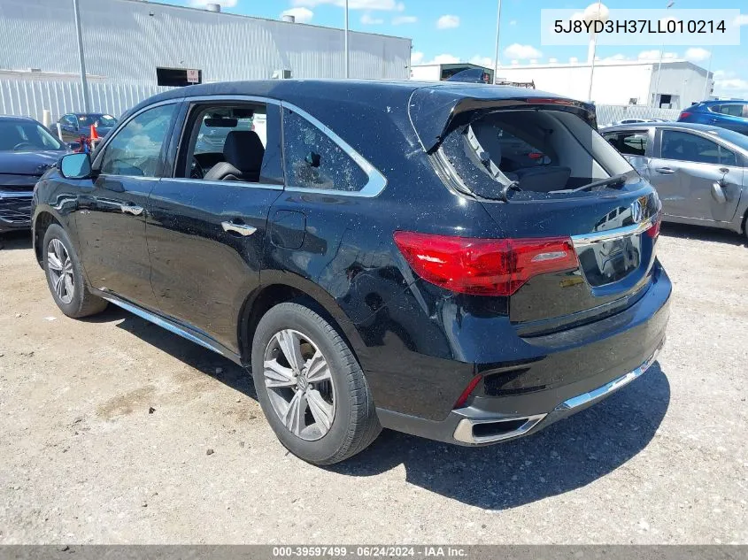 2020 Acura Mdx Standard VIN: 5J8YD3H37LL010214 Lot: 39597499