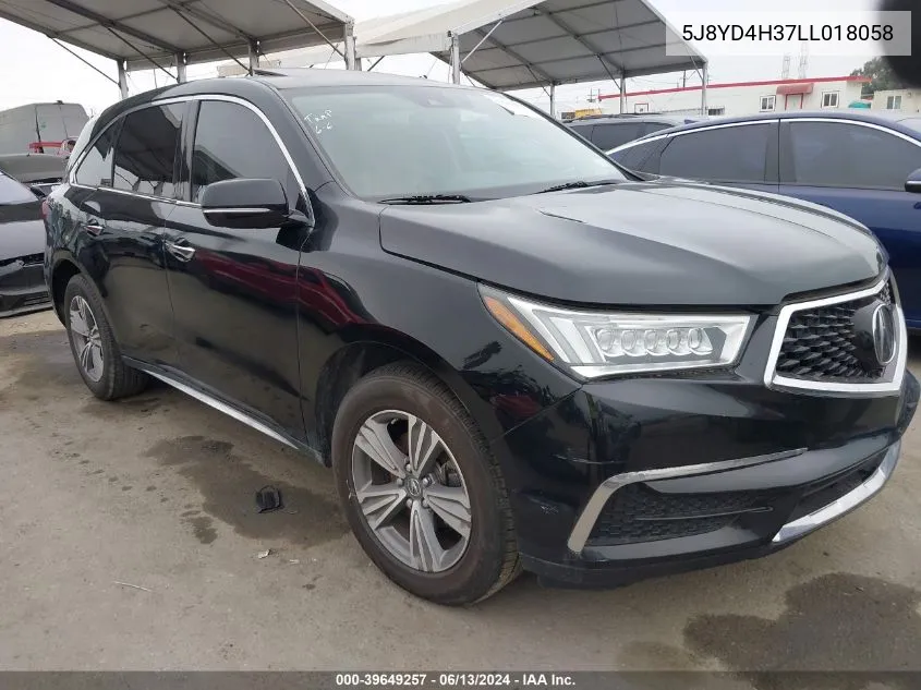 2020 Acura Mdx Standard VIN: 5J8YD4H37LL018058 Lot: 39649257