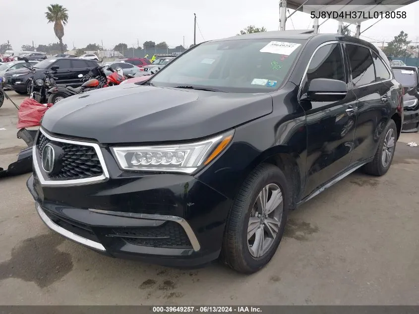 2020 Acura Mdx Standard VIN: 5J8YD4H37LL018058 Lot: 39649257