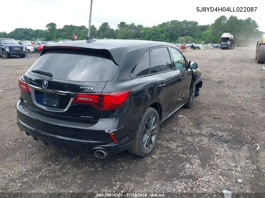 2020 Acura Mdx Technology A-Spec Packages VIN: 5J8YD4H04LL022087 Lot: 39916301