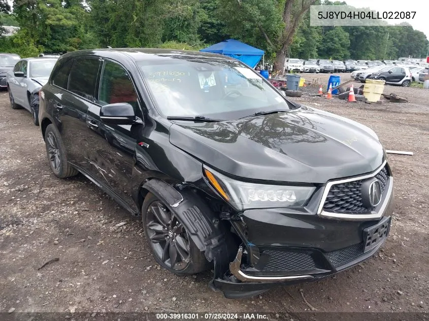 2020 Acura Mdx Technology A-Spec Packages VIN: 5J8YD4H04LL022087 Lot: 39916301