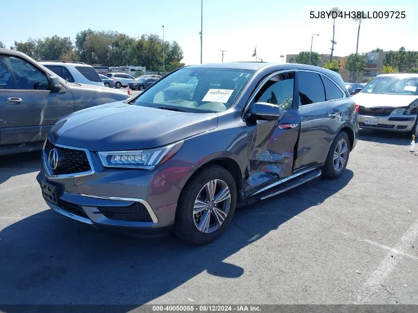 2020 Acura Mdx Standard VIN: 5J8YD4H38LL009725 Lot: 40050055