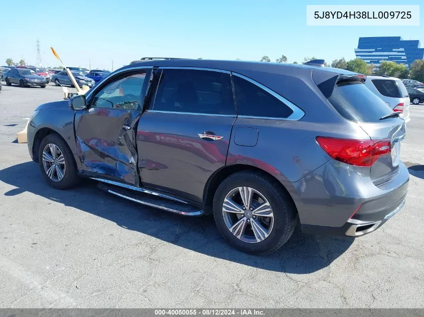 2020 Acura Mdx Standard VIN: 5J8YD4H38LL009725 Lot: 40050055