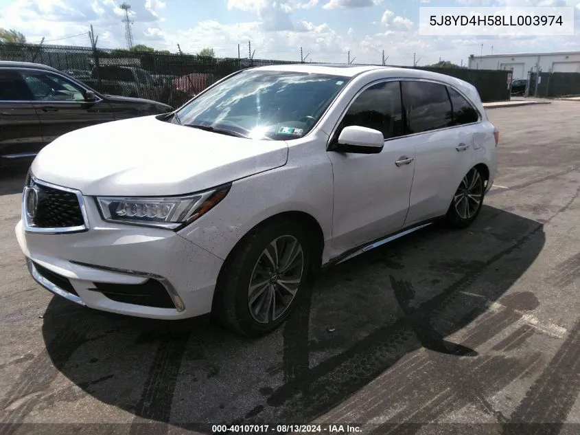 2020 Acura Mdx Technology Pkg VIN: 5J8YD4H58LL003974 Lot: 40107017