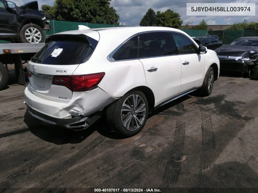 2020 Acura Mdx Technology Pkg VIN: 5J8YD4H58LL003974 Lot: 40107017