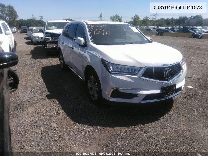 2020 Acura Mdx Standard VIN: 5J8YD4H35LL041578 Lot: 40227576