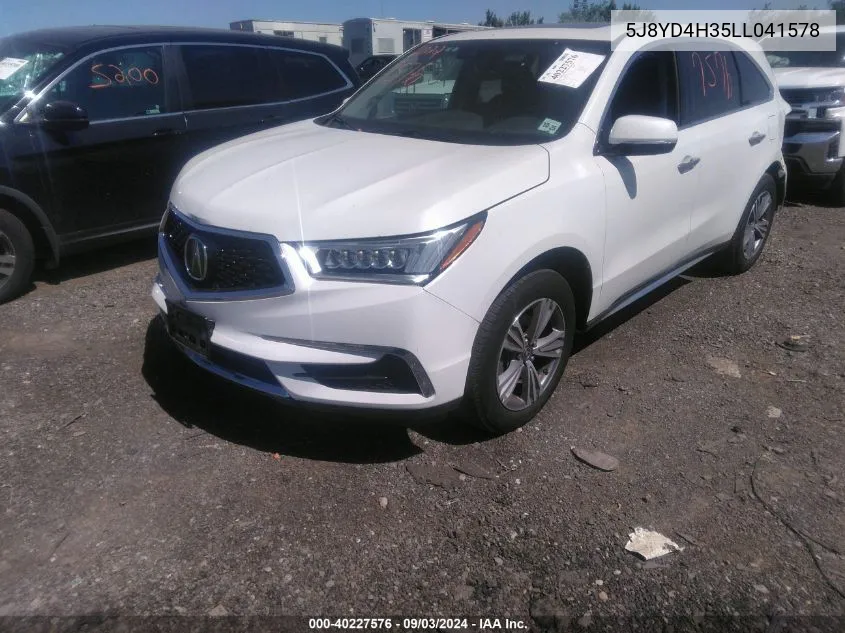 2020 Acura Mdx Standard VIN: 5J8YD4H35LL041578 Lot: 40227576