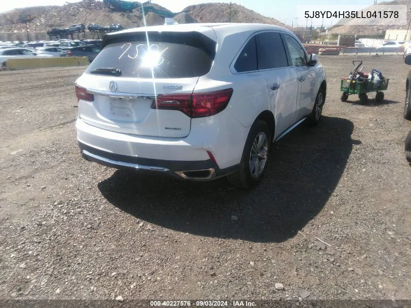 2020 Acura Mdx Standard VIN: 5J8YD4H35LL041578 Lot: 40227576