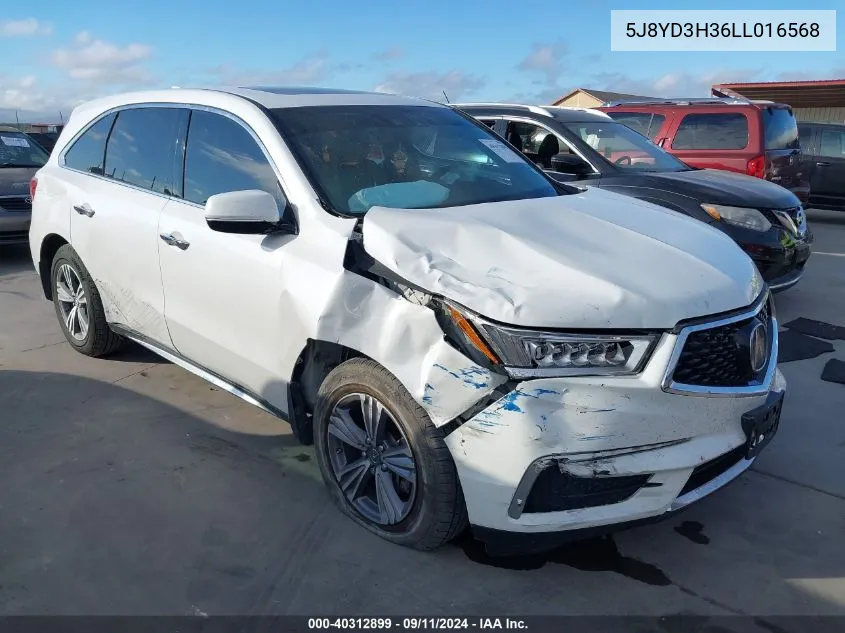 2020 Acura Mdx VIN: 5J8YD3H36LL016568 Lot: 40312899