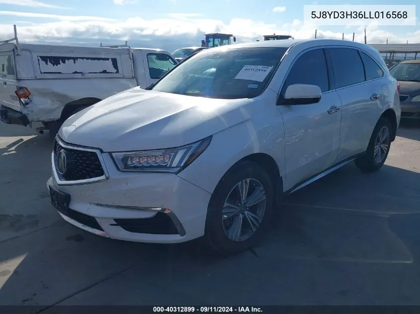 2020 Acura Mdx VIN: 5J8YD3H36LL016568 Lot: 40312899