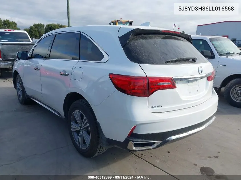 2020 Acura Mdx VIN: 5J8YD3H36LL016568 Lot: 40312899