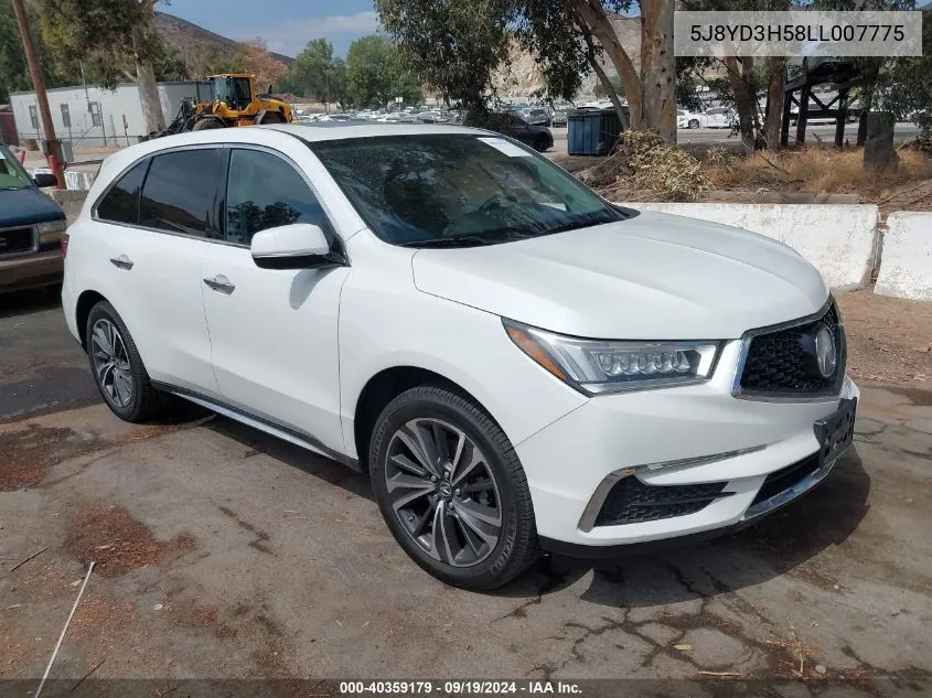 2020 Acura Mdx Technology Package VIN: 5J8YD3H58LL007775 Lot: 40359179