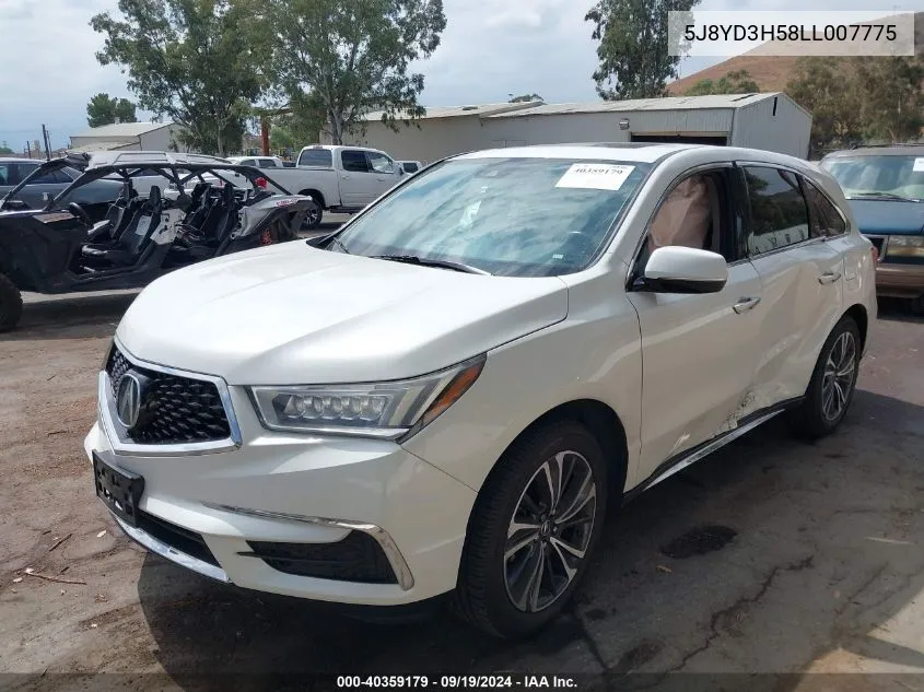 2020 Acura Mdx Technology Package VIN: 5J8YD3H58LL007775 Lot: 40359179