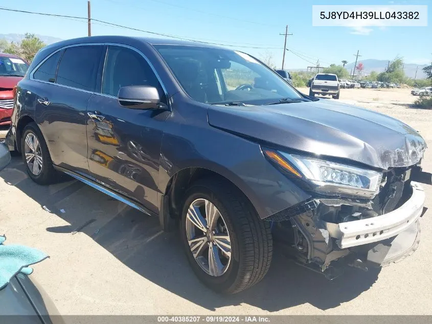 2020 Acura Mdx Standard VIN: 5J8YD4H39LL043382 Lot: 40385207