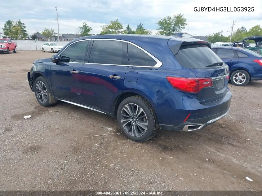 2020 Acura Mdx Technology Package VIN: 5J8YD4H53LL053925 Lot: 40426361