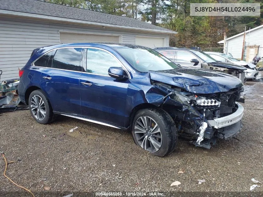 2020 Acura Mdx Technology Package VIN: 5J8YD4H54LL024496 Lot: 40565058