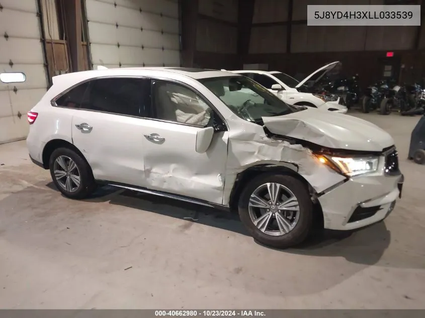 2020 Acura Mdx Standard VIN: 5J8YD4H3XLL033539 Lot: 40662980