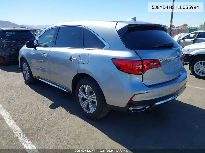 2020 Acura Mdx Standard VIN: 5J8YD4H31LL055994 Lot: 40742277