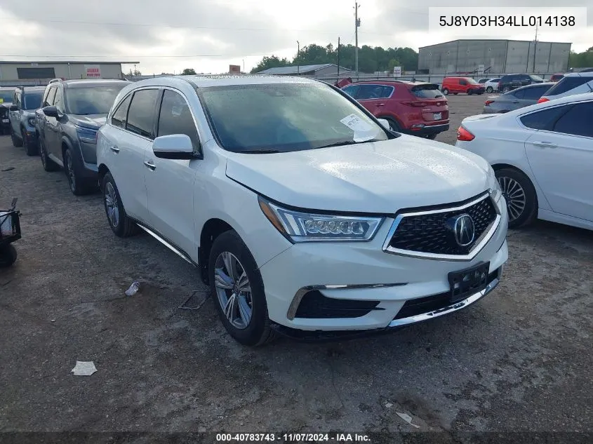 2020 Acura Mdx Standard VIN: 5J8YD3H34LL014138 Lot: 40783743