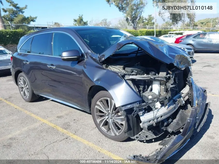 2020 Acura Mdx Technology Package VIN: 5J8YD3H57LL010148 Lot: 40786486