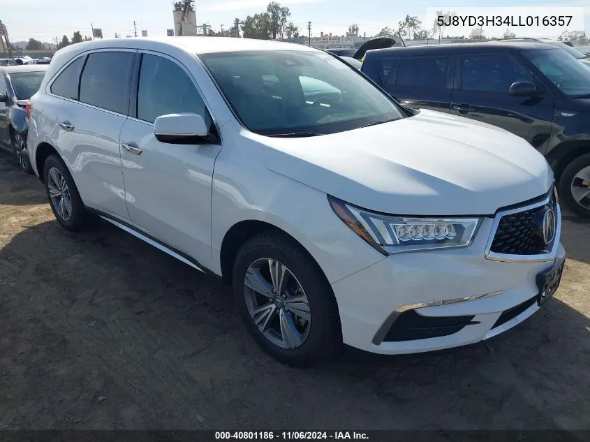 2020 Acura Mdx Standard VIN: 5J8YD3H34LL016357 Lot: 40801186