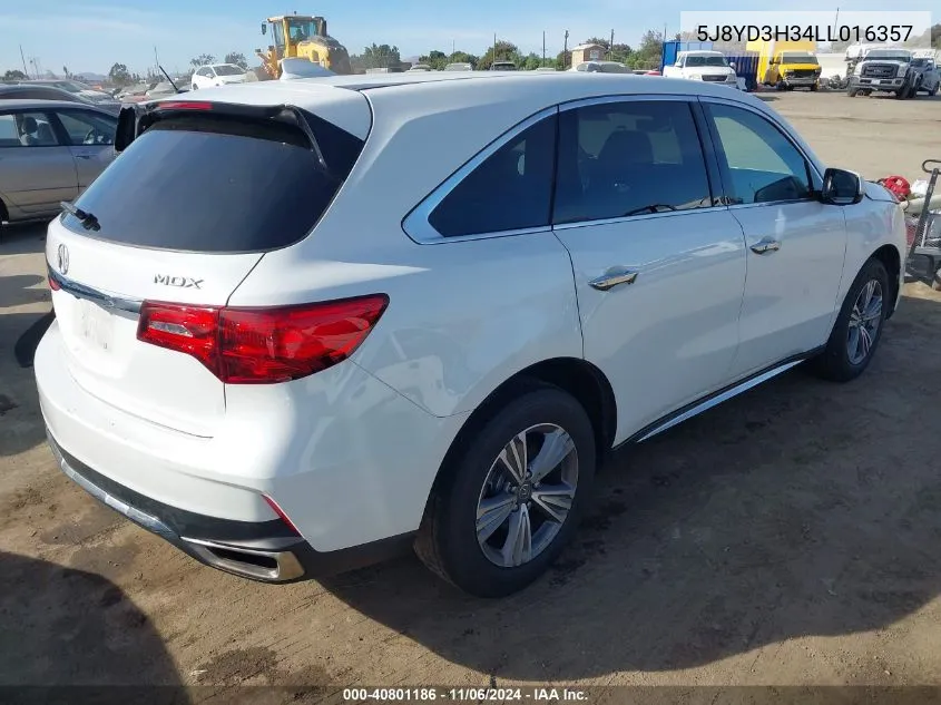 2020 Acura Mdx Standard VIN: 5J8YD3H34LL016357 Lot: 40801186