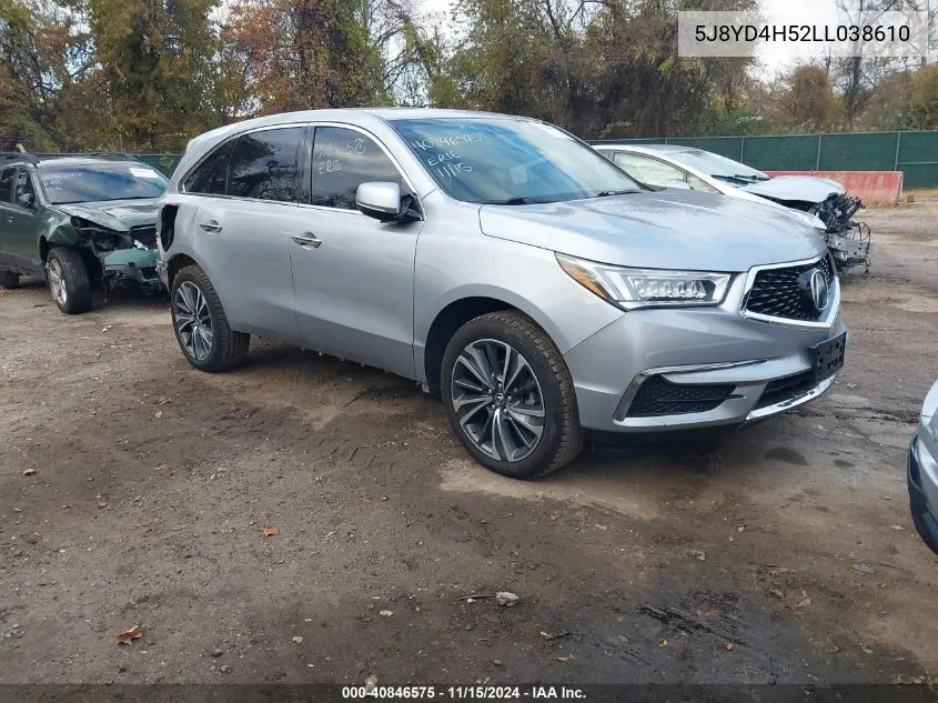 2020 Acura Mdx Technology Package VIN: 5J8YD4H52LL038610 Lot: 40846575