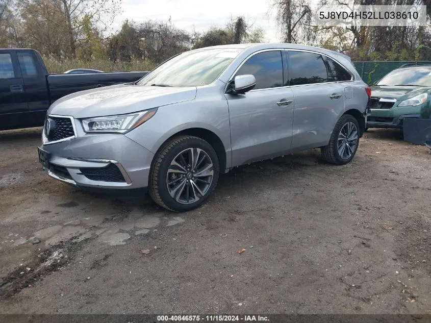 2020 Acura Mdx Technology Package VIN: 5J8YD4H52LL038610 Lot: 40846575