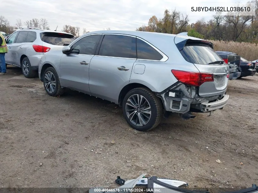 2020 Acura Mdx Technology Package VIN: 5J8YD4H52LL038610 Lot: 40846575