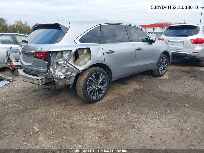 2020 Acura Mdx Technology Package VIN: 5J8YD4H52LL038610 Lot: 40846575