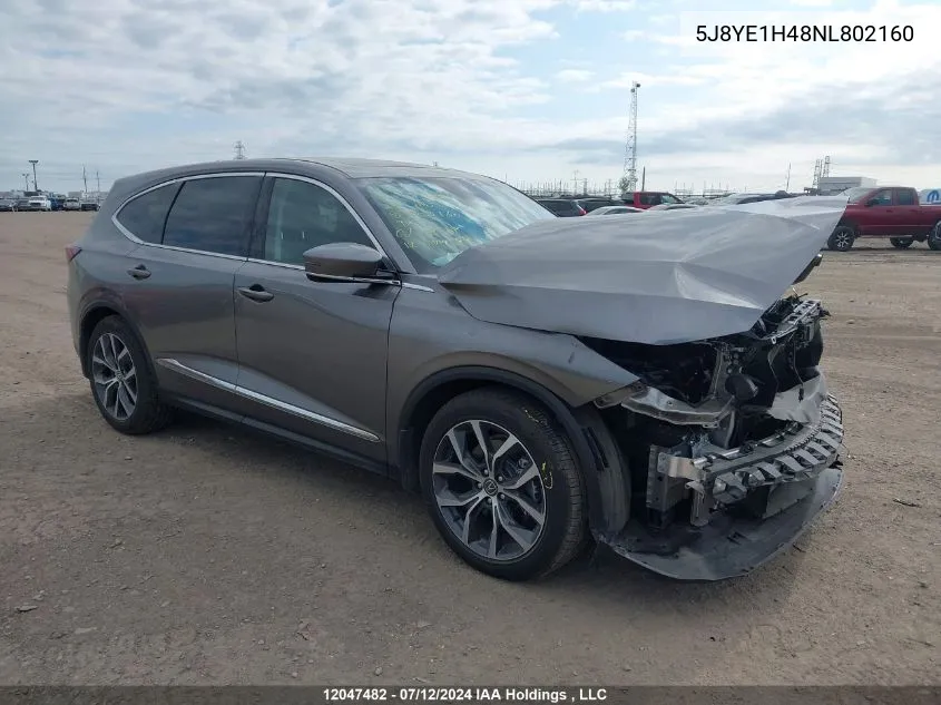 2022 Acura Mdx VIN: 5J8YE1H48NL802160 Lot: 12047482