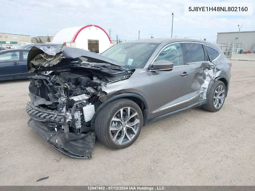 2022 Acura Mdx VIN: 5J8YE1H48NL802160 Lot: 12047482