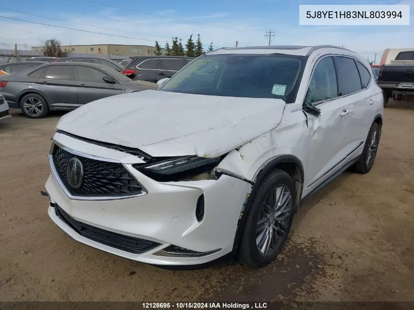 2022 Acura Mdx VIN: 5J8YE1H83NL803994 Lot: 12128695