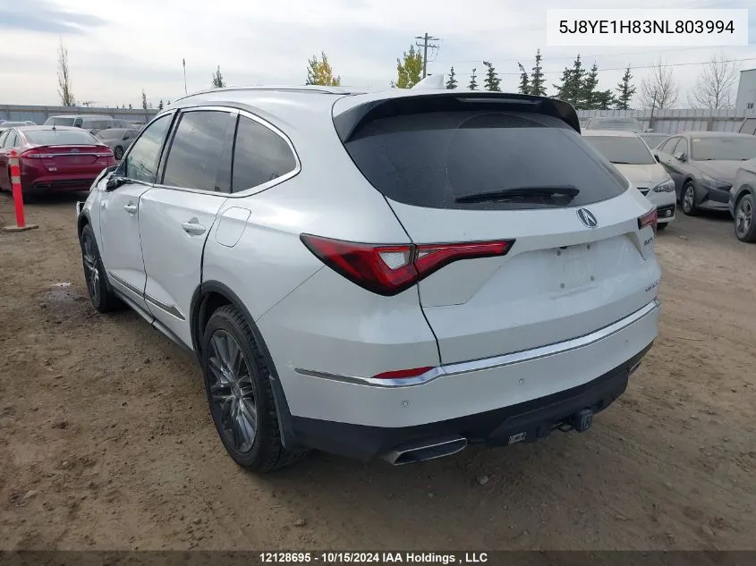 2022 Acura Mdx VIN: 5J8YE1H83NL803994 Lot: 12128695