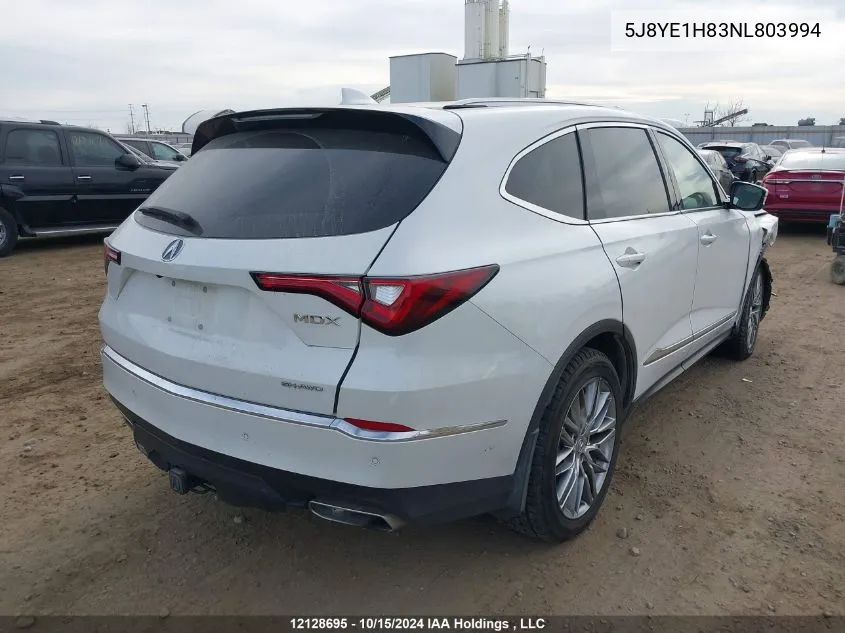 2022 Acura Mdx VIN: 5J8YE1H83NL803994 Lot: 12128695