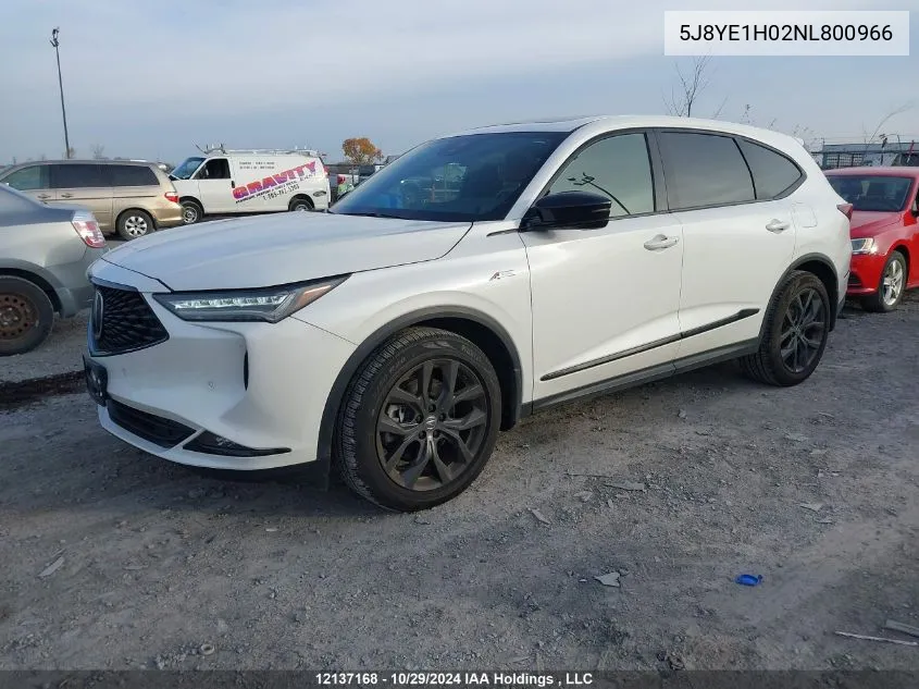 2022 Acura Mdx VIN: 5J8YE1H02NL800966 Lot: 12137168