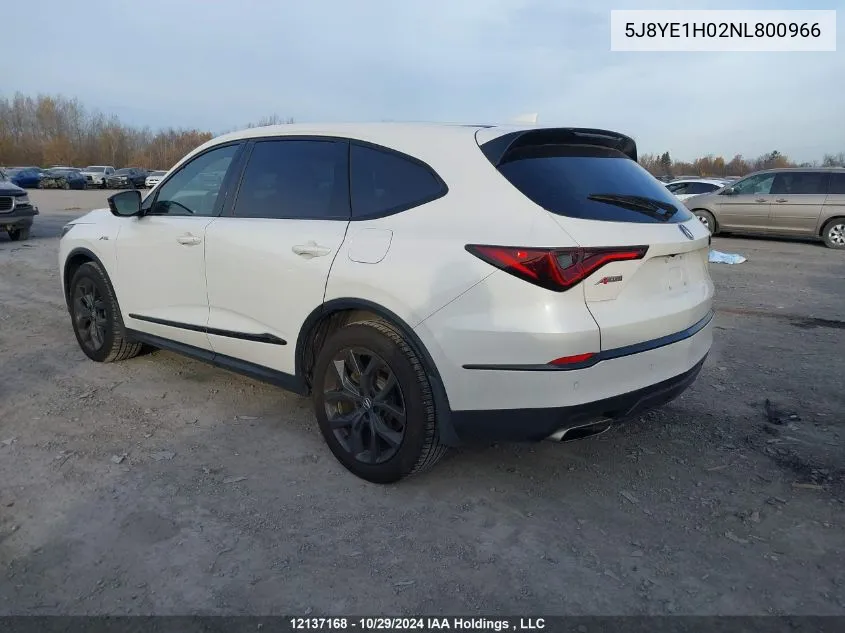 2022 Acura Mdx VIN: 5J8YE1H02NL800966 Lot: 12137168