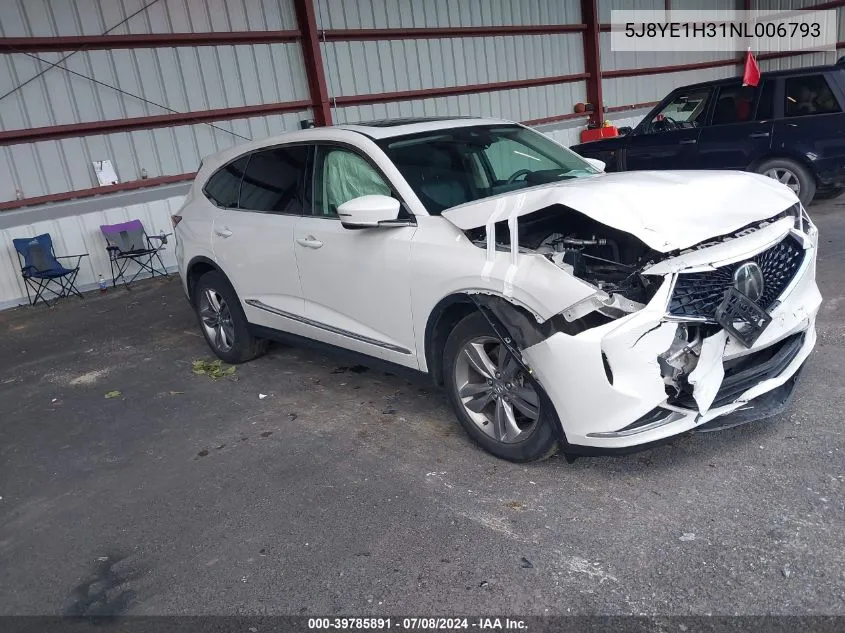 2022 Acura Mdx Standard VIN: 5J8YE1H31NL006793 Lot: 39785891