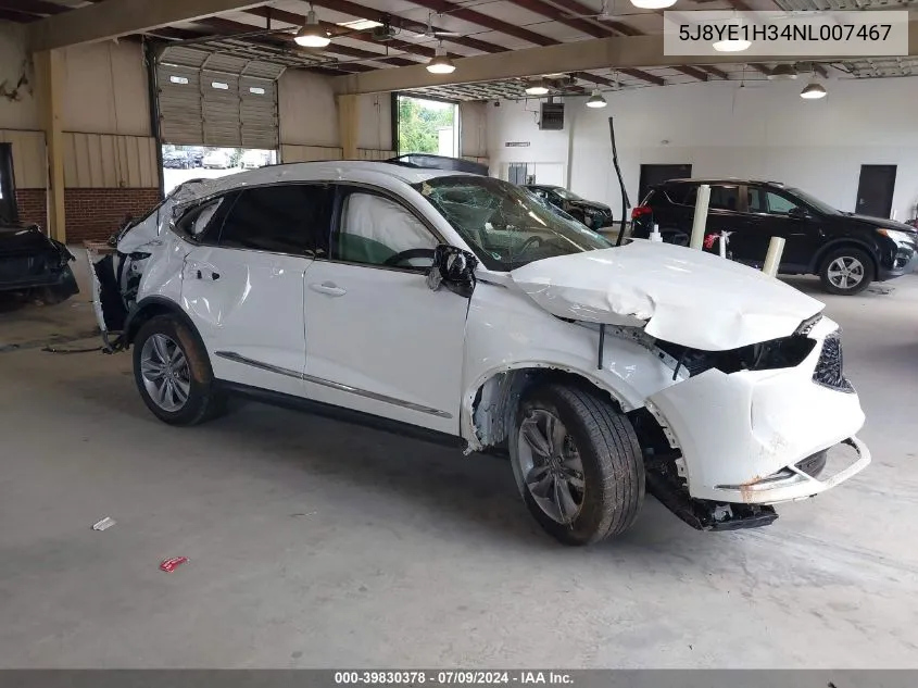 2022 Acura Mdx Standard VIN: 5J8YE1H34NL007467 Lot: 39830378