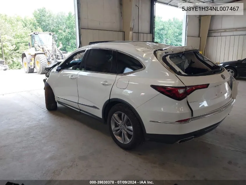 2022 Acura Mdx Standard VIN: 5J8YE1H34NL007467 Lot: 39830378