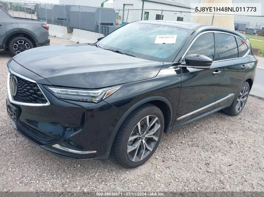 2022 Acura Mdx Technology Package VIN: 5J8YE1H48NL011773 Lot: 39838571