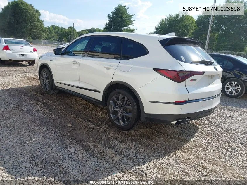 2022 Acura Mdx A-Spec Package VIN: 5J8YE1H07NL023698 Lot: 39847271