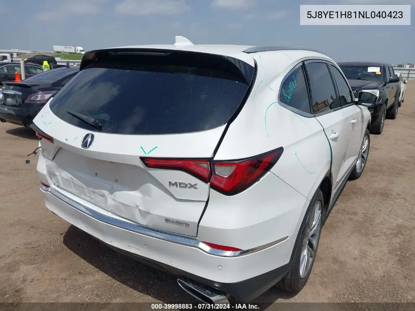 2022 Acura Mdx Advance Package VIN: 5J8YE1H81NL040423 Lot: 39998883